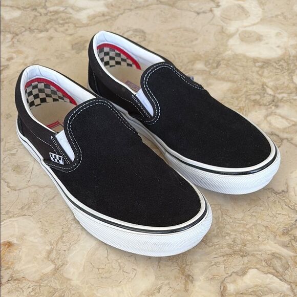 Vans Skate Slip-On Unisex Shoes Black Suede Leather - As New - Picture 1 of 13